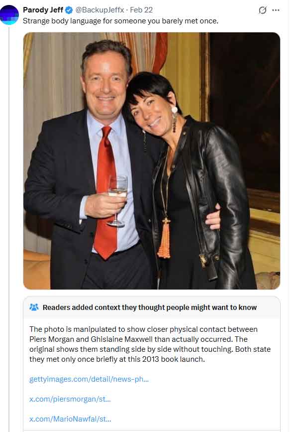 Piers Morgan reacts to photo with Ghislaine Maxwell