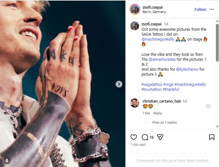 Machine Gun Kelly honors daughter Saga with new hand tattoo