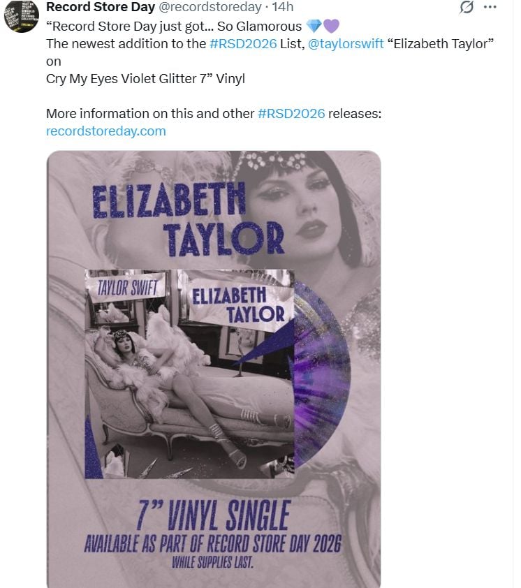 Taylor Swift displays Elizabeth Taylor cover art before Record Store Day vinyl release