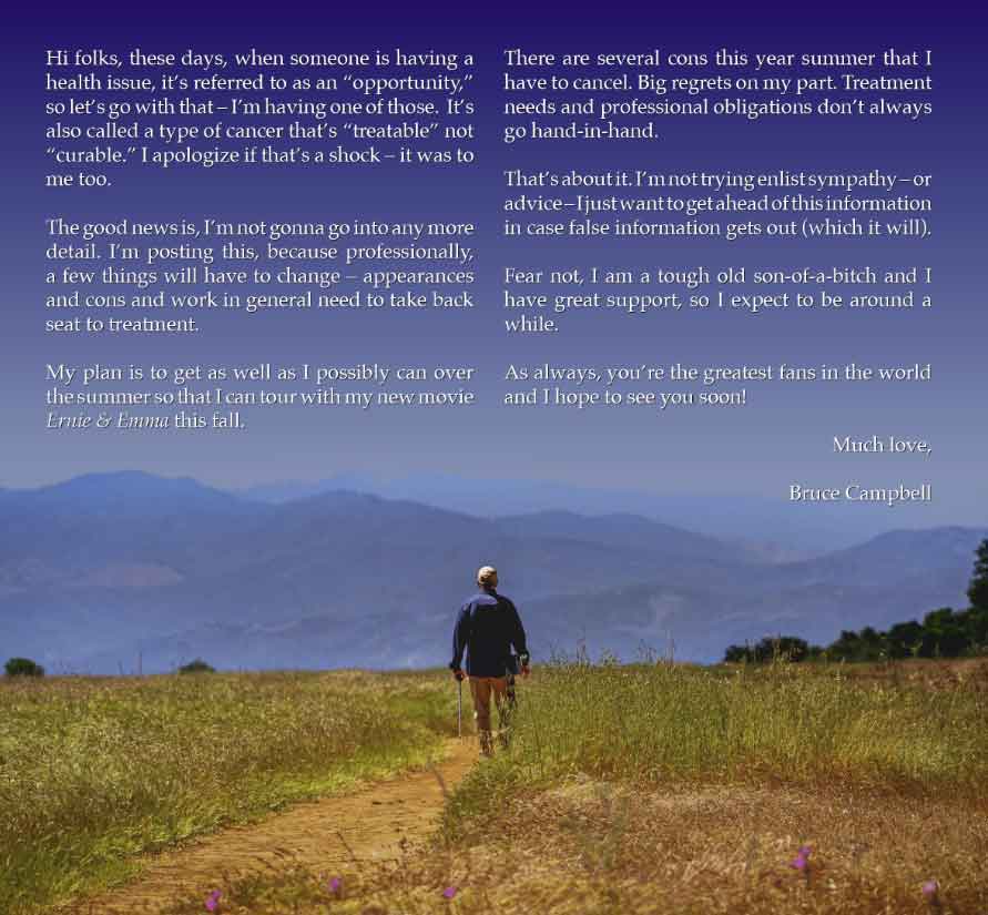 Bruce Campbell makes heartbreaking statement as he releases details of cancer diagnosis