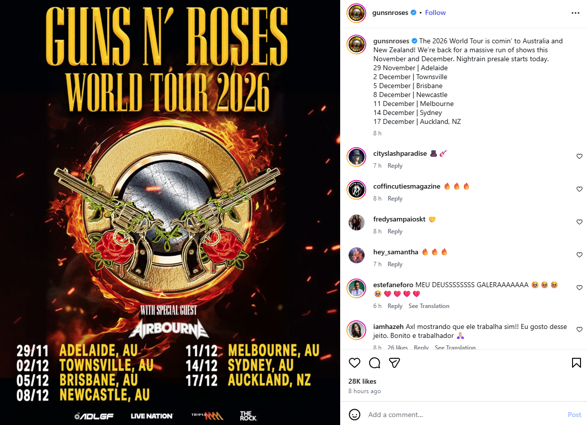 Guns N’ Roses answer to fans demand with exciting 2026 tour update