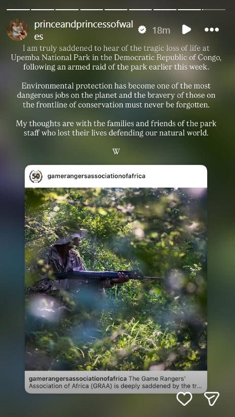 Prince William speaks out after tragic attack kills park rangers