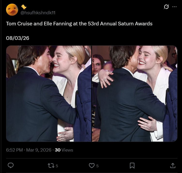 Tom Cruises reunion with Elle Fanning thrilled him at Saturn Awards