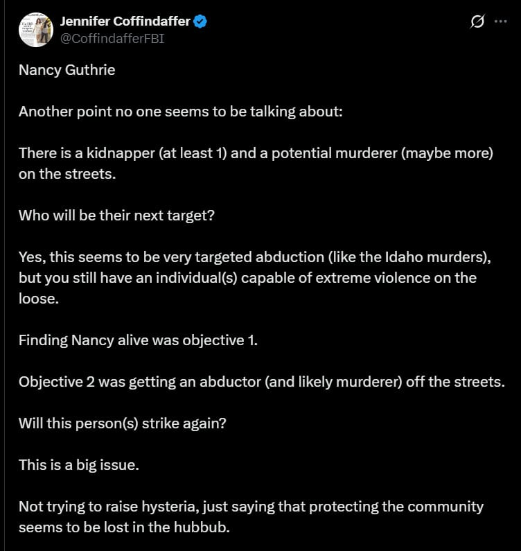 Nancy Guthrie update today: Expert say police may be ignoring major risk about the suspect