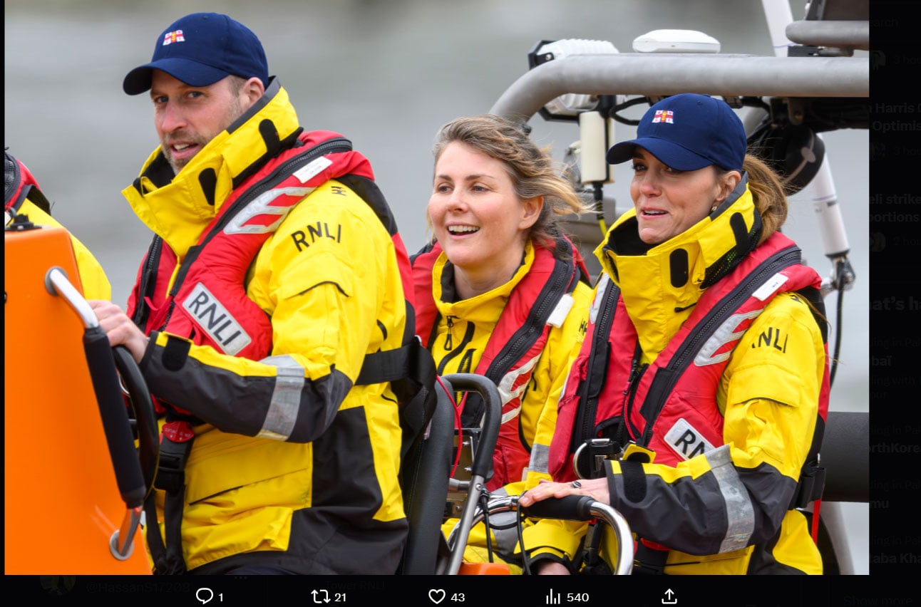 Prince William takes the wheel of RNLI lifeboat in unexpected moment after visit to Borough Market