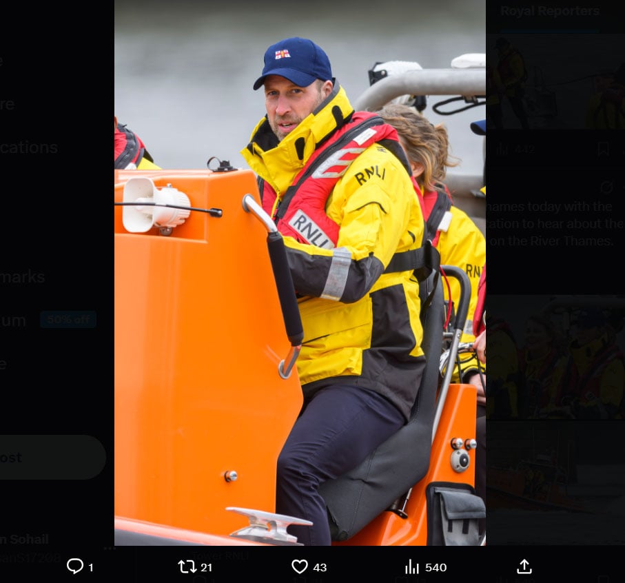Prince William takes the wheel of RNLI lifeboat in unexpected moment after visit to Borough Market