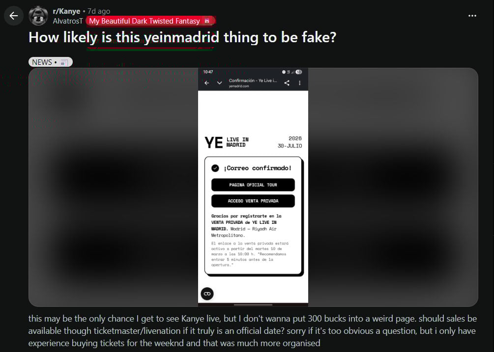 Kanye Wests concert in Madrid faces scam rumours as fake tweet goes viral