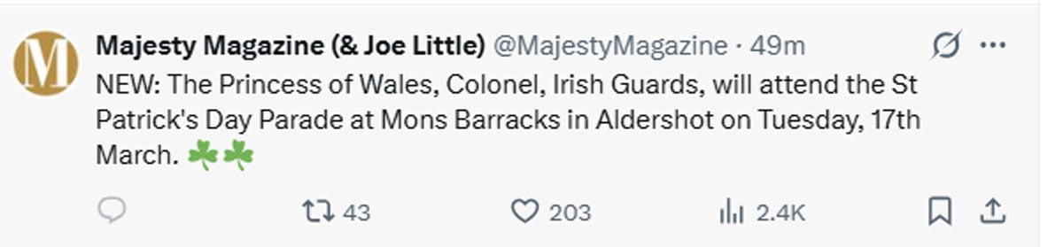 Kate Middleton to attend St Patricks Day Parade