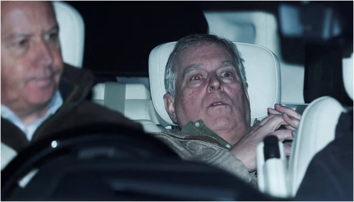 Andrew Mountbatten-Windsor after his arrest, headed for his 11-hour questioning on his birthday: Source Phil Noble/Reuters