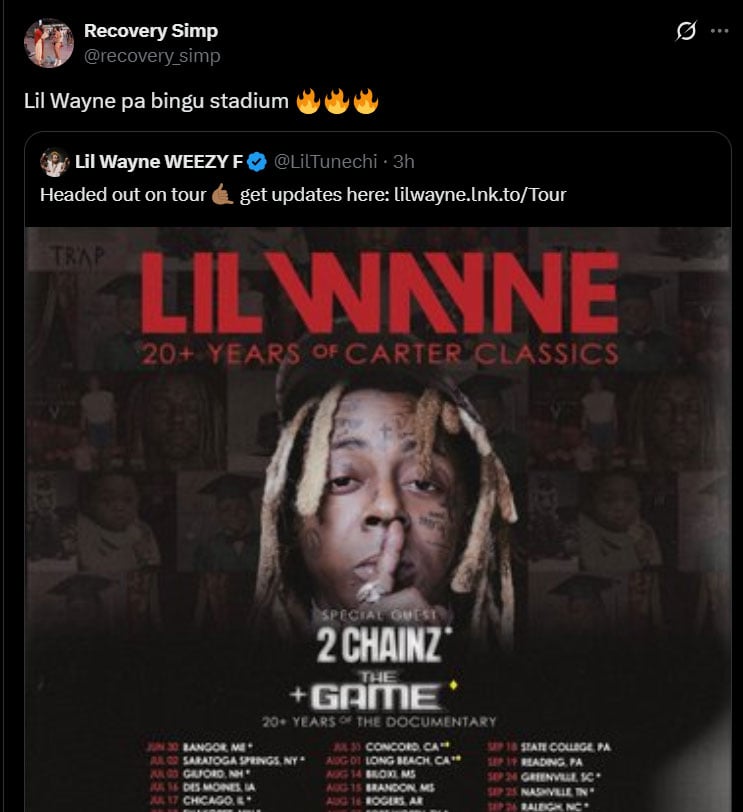 Lil Wayne expands Tha Carter 20th-anniversary tour and fans share priceless reactions
