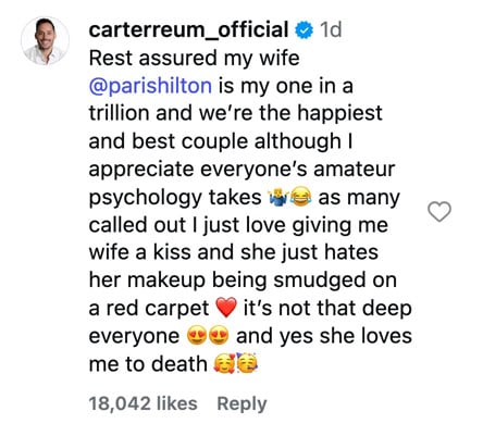 Paris Hiltons husband Carter Reum breaks silence after clip sparks marriage speculation: Its not that deep