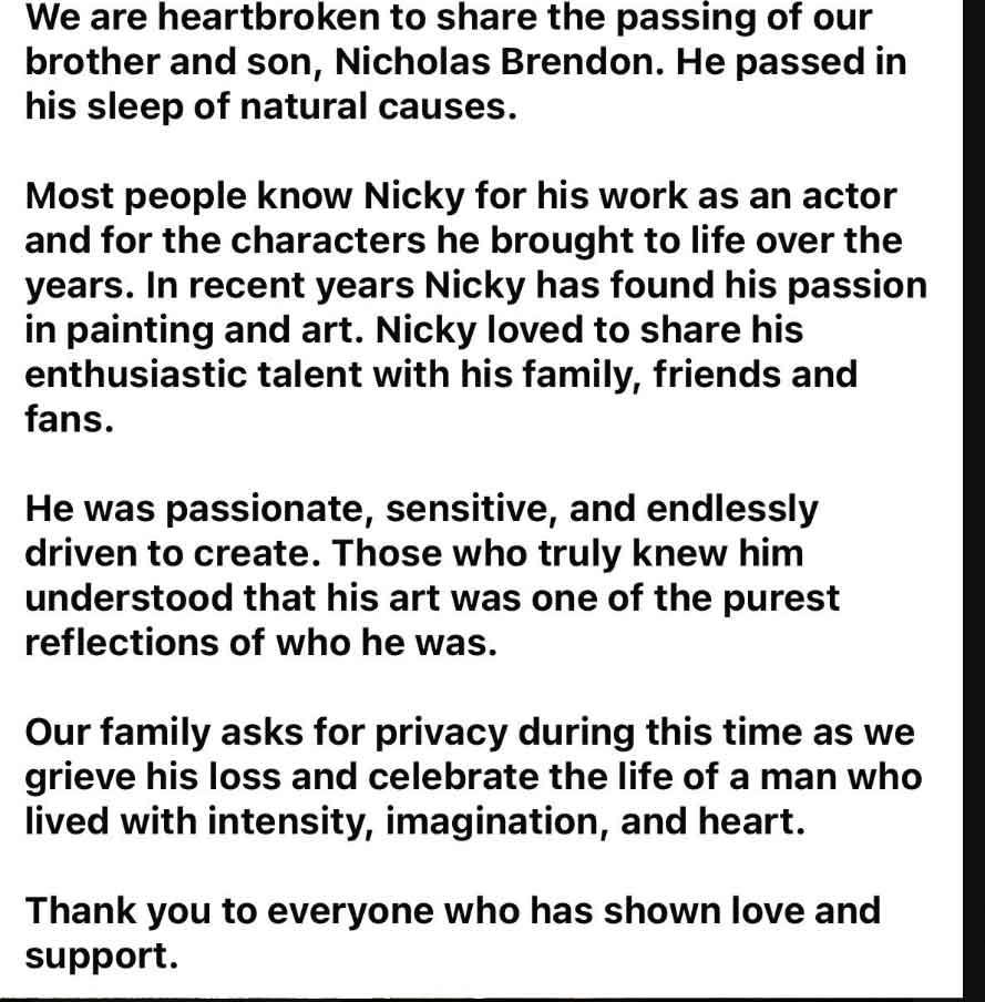 What happened to Nicholas Brendon, who openly discussed childhood trauma, before his death?