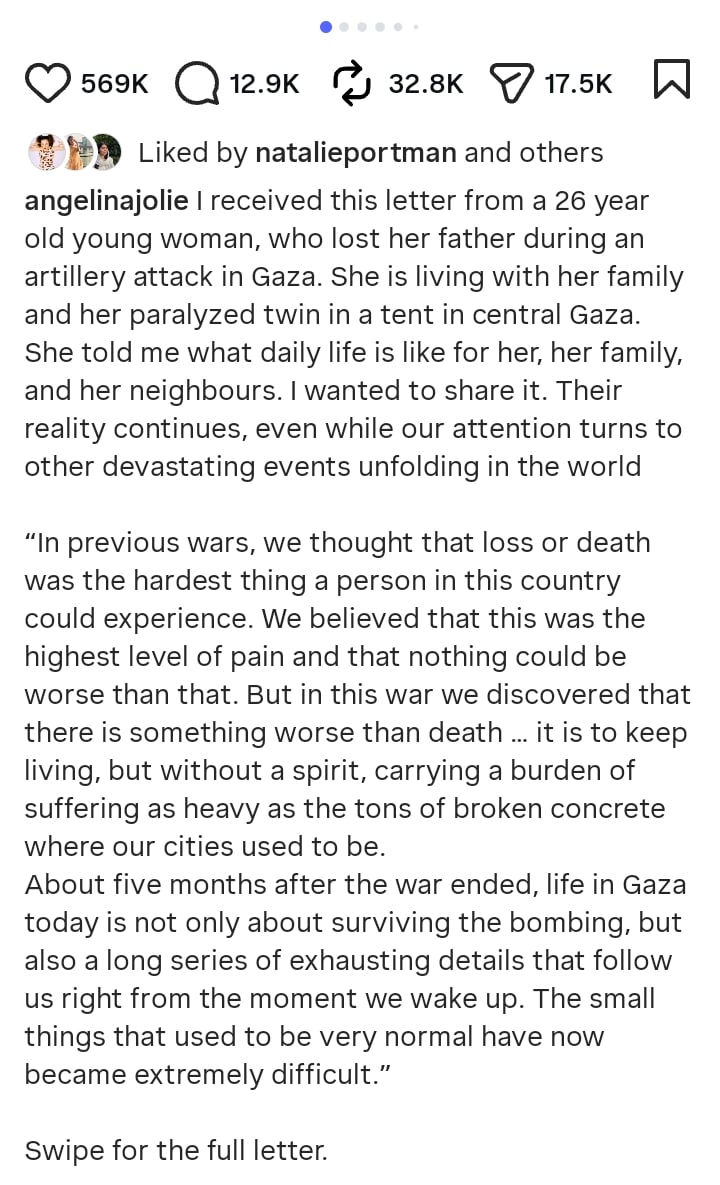 Natalie Portman reacts to Angelina Jolies war message