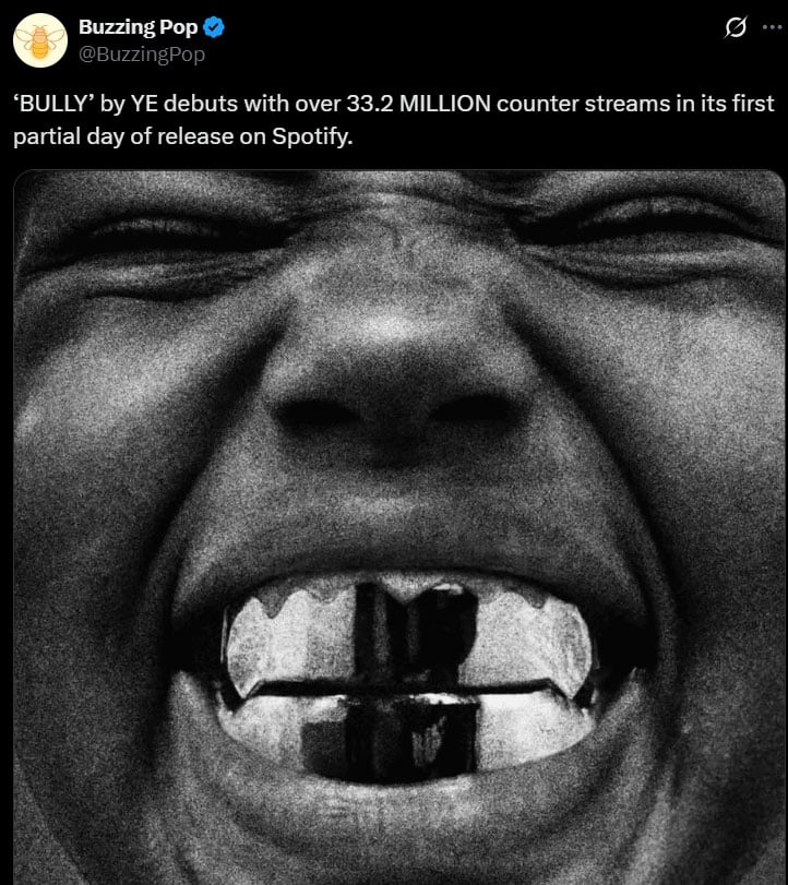 Kanye West bulldozes streaming chart, drawing stunning streams in less than 24 hours