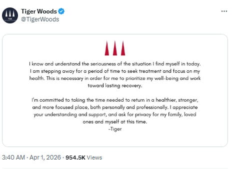 Tiger Woods breaks silence after DUI arrest: I am stepping away