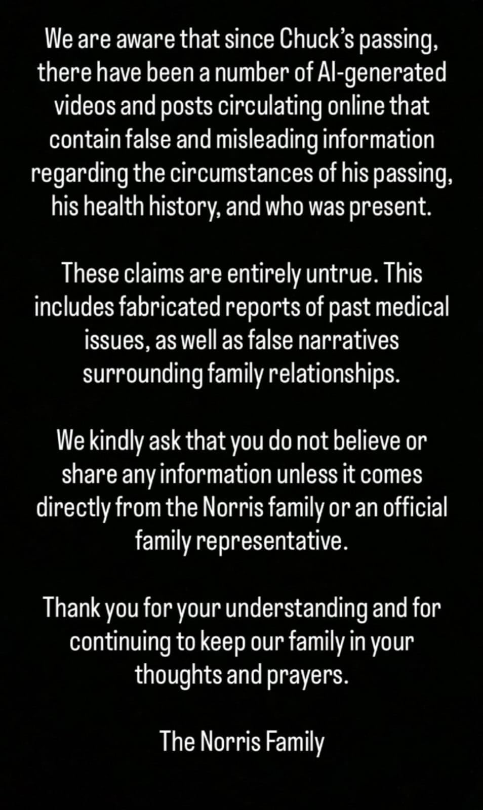 Chuck Norris family breaks silence on misleading reports about actors death