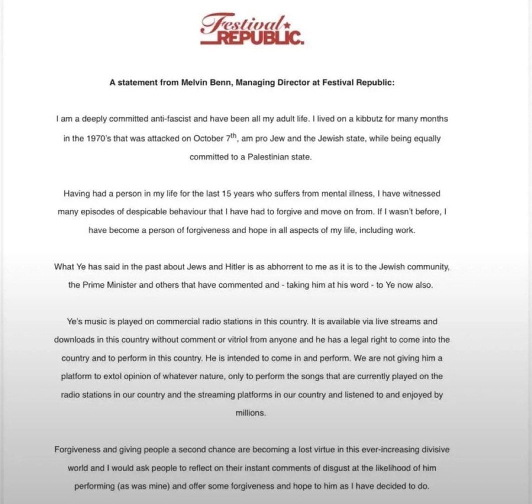 Kanye West headliner controversy takes shock turn as organiser sends forgive him message