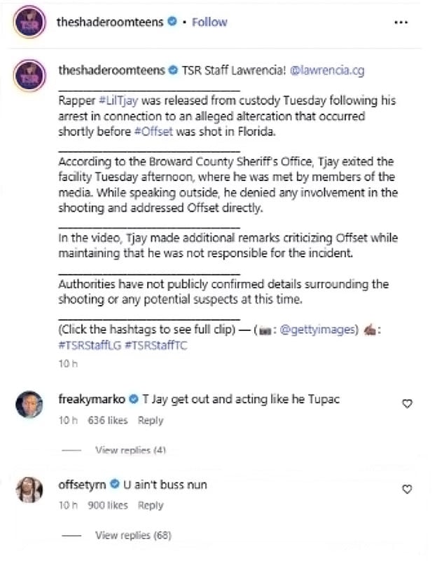 Offset speaks for first time after Florida casino shooting in response to Lil Tjay comments