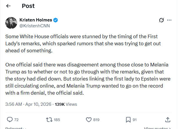 Melania Trumps statement sparks reaction by White House official: Source