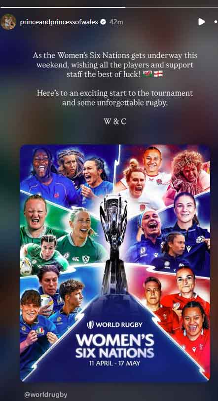 Prince William and Kate Middleton share personal message as Womens Six Nations kicks off