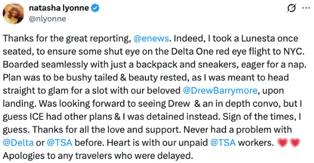 Natasha Lyonne breaks silence over ICE detainment