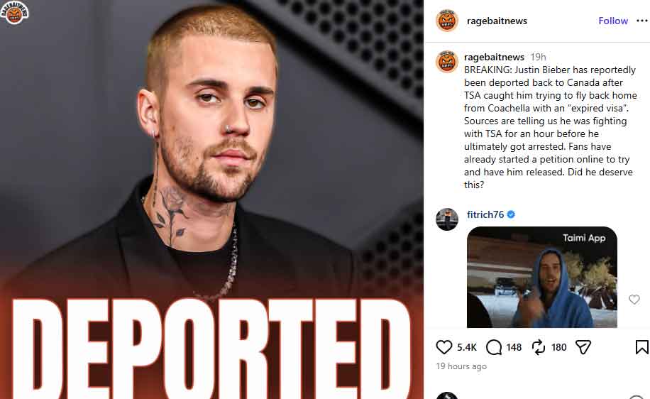 Justin Bieber deported? Karoline Leavitt drops Coachella video amid rumors