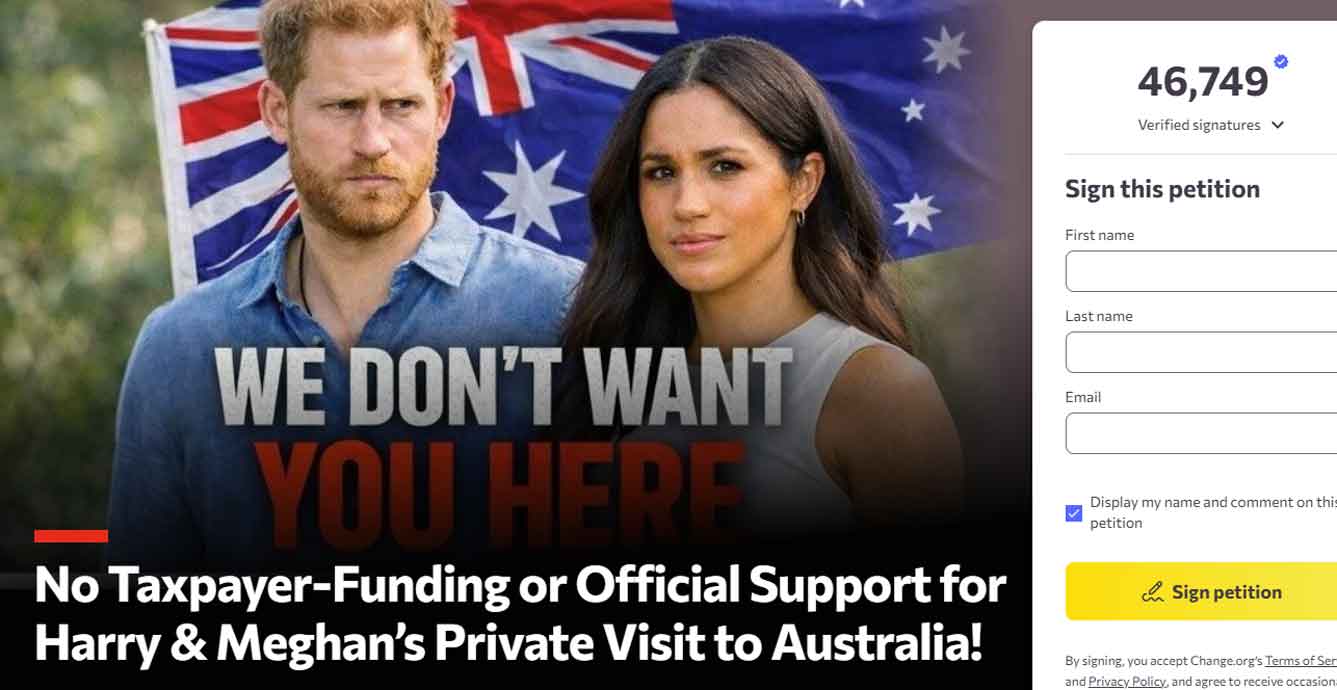 Thousands sign petition against taxpayer funding for Meghan and Harry’s Australia visit