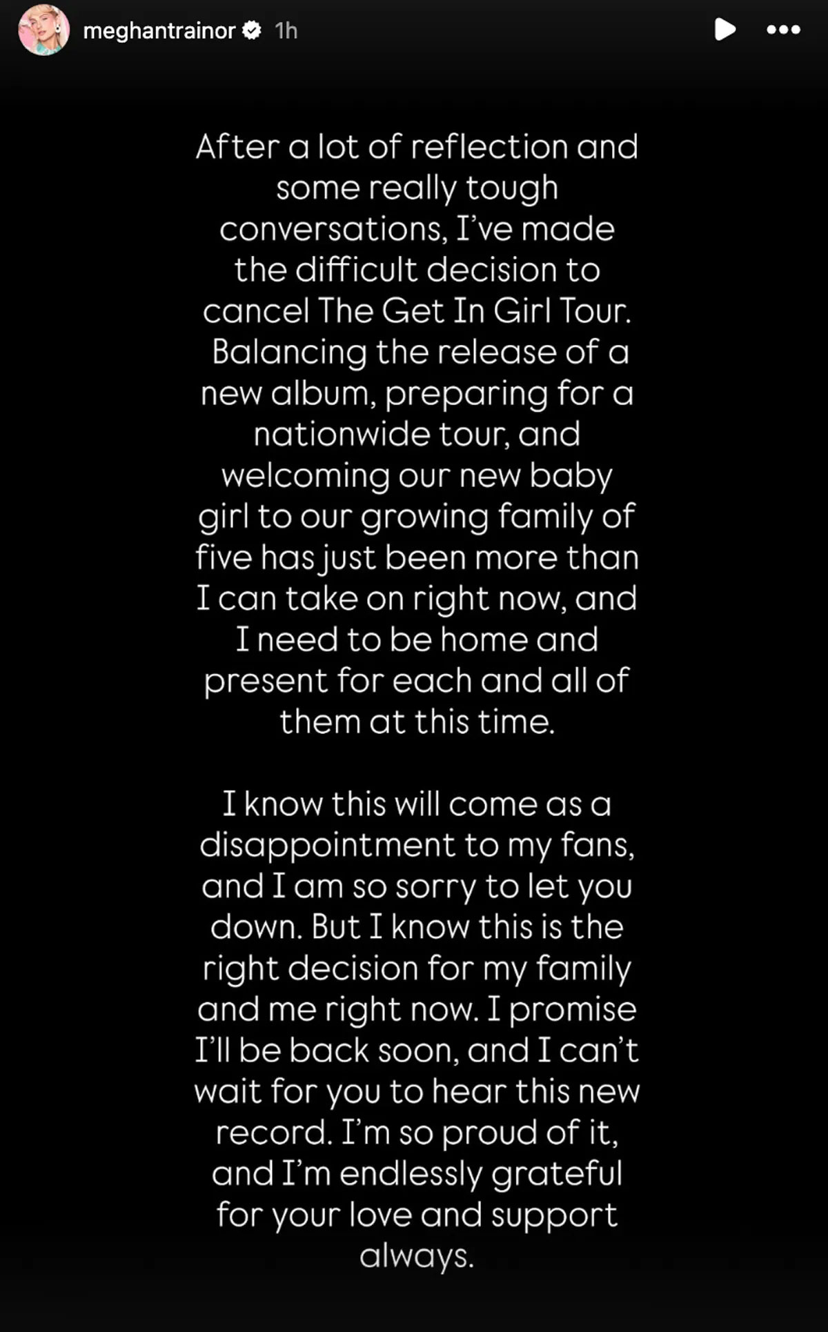 Meghan Trainor calls off summer Get In Girl Tour with one promise