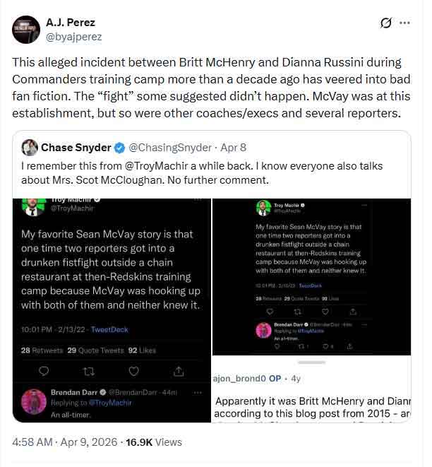 Britt McHenry avoids comment on Vrabel-Russini scandal as Sean McVay rumors resurface