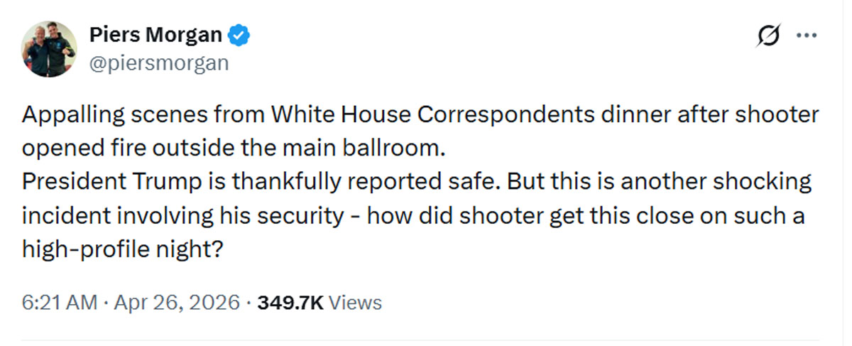 Piers Morgan raises serious question after White House shooting incident ahead of King Charles visit