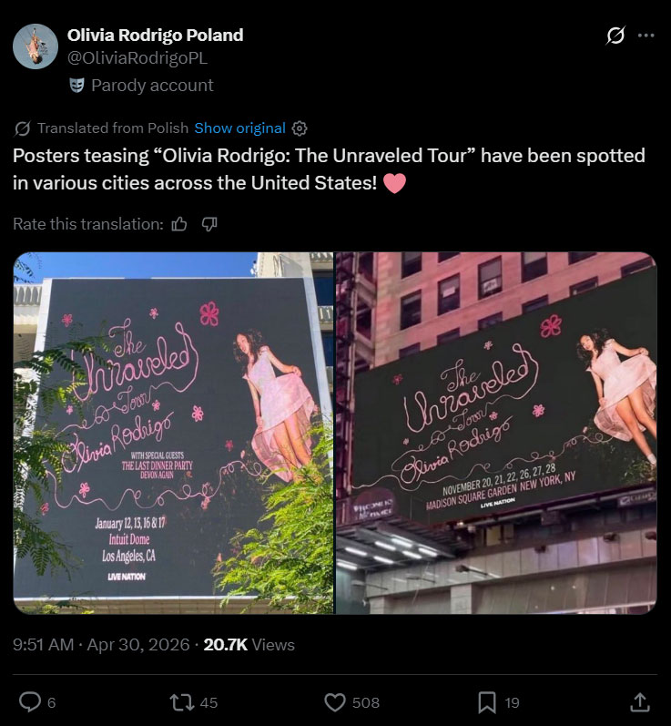 Olivia Rodrigo announces The Unraveled Tour and heres when it will begin