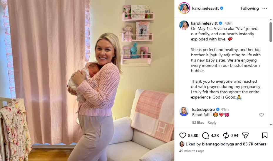 Karoline Leavitt and 60-year-old husband welcome second baby