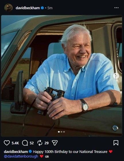 David Beckham honors National Treasure Sir David Attenborough in touching post
