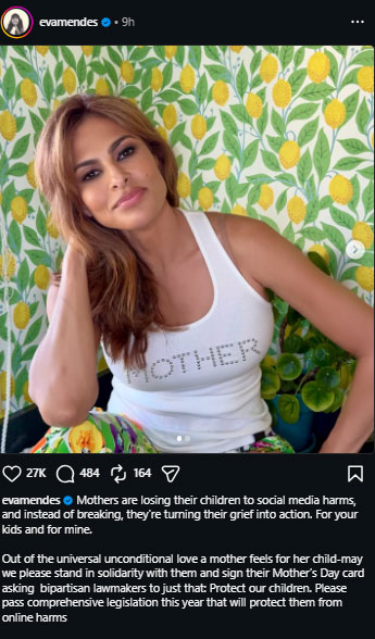 Eva Mendes makes emotional plea to protect children from online harms
