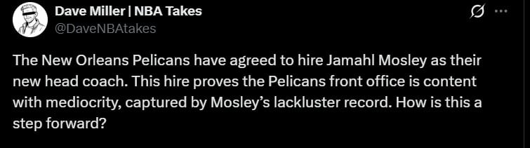 Jamahl Mosley joins New Orleans Pelicans but NBA fans are divided