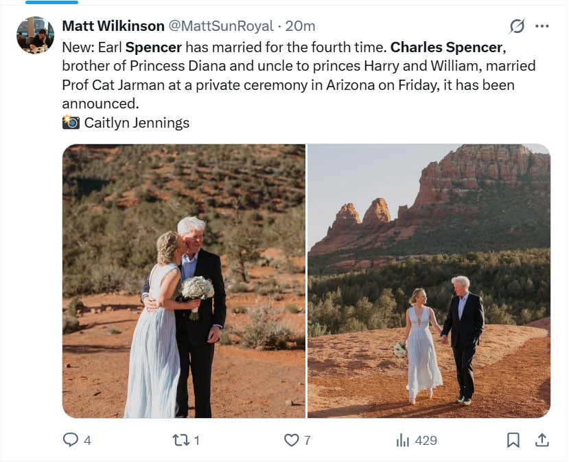 Princess Diana’s brother Charles Spencer ties the knot in an Arizona ceremony: See Pics