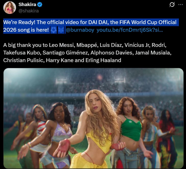 Shakira sends fans into meltdown with FIFA World Cup 2026 anthem music video