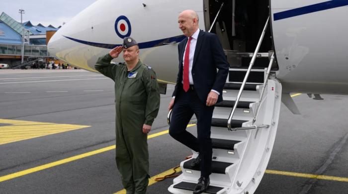 RAF flight carrying John Healey suffers signal interference near Russia, report says