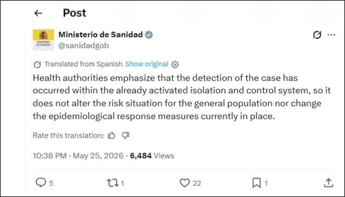 Spanish national tests positive for hantavirus after evacuating cruise ship