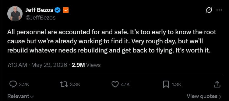 Jeff Bezos admits to rough day after Blue Origin rocket explodes