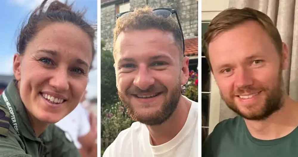 Lt Cdr Chris Gayson (right) Lt Lily-Mae Fisher (left) and Petty Officer Owen Green (centre) were killed in the helicopter crash