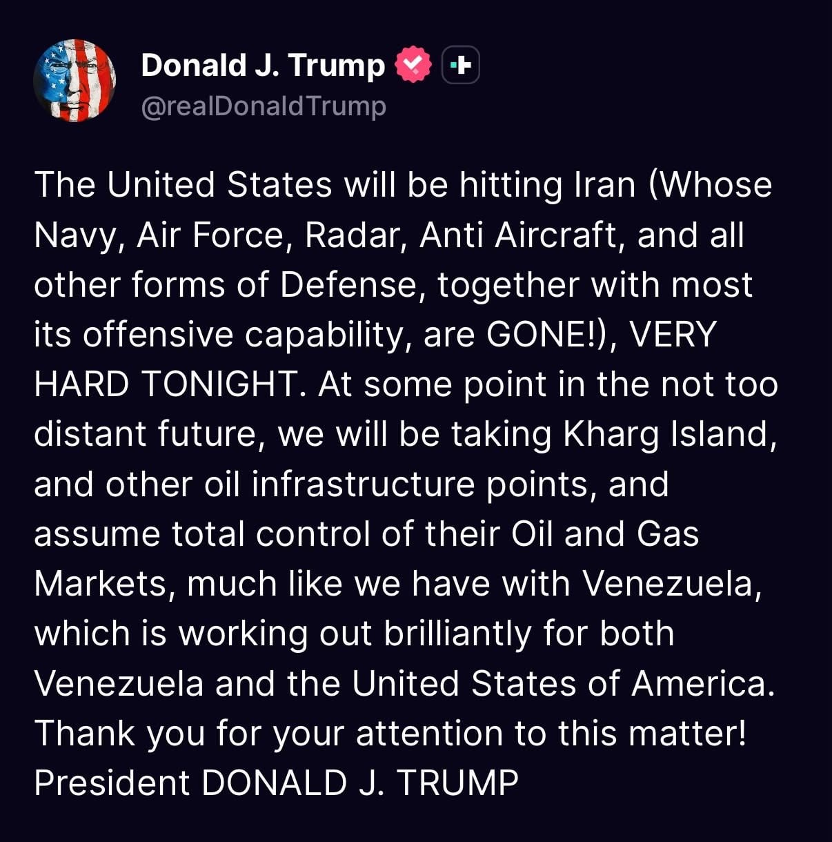 Trump vows to seize Kharg Island as he announces fresh Iran attack