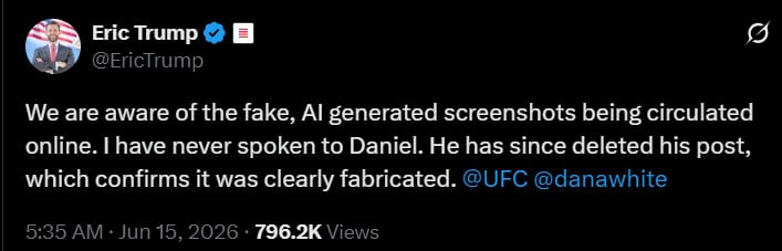 Eric Trump breaks silence on viral private UFC messages shared by Daniel Cormier