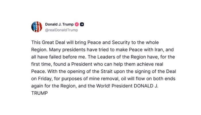 Trump confirms US-Iran ‘great’ peace deal, Strait of Hormuz to reopen Friday