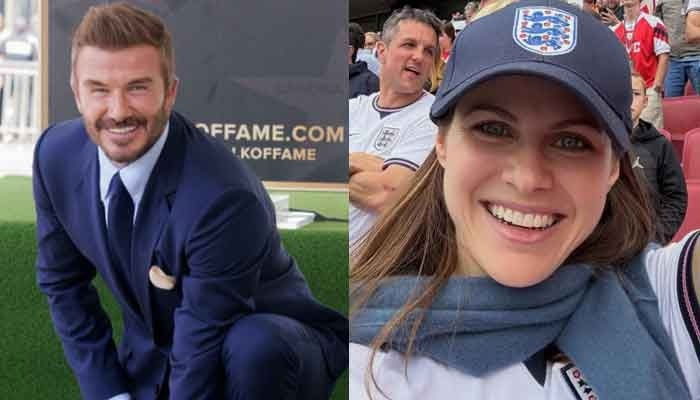 David Beckham reacts to Alexandria Daddarios joke at FIFA World Cup match