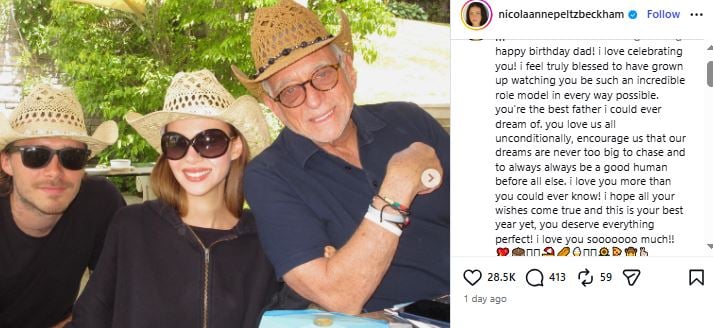 Brooklyn Backham pays gushing tribute to father-in-law after snubbing dad David