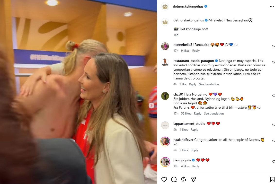 Princess hugs Erling Haaland after Norway’s victory over Brazil
