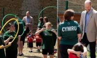 Prince William kicks back at Welsh school with tiny tots: Watch
