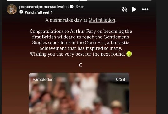 Kate Middleton’s personal message for Arther Fery, who missed she was at Wimbledon