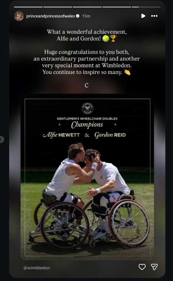 Kate Middleton sends personal message after British duo win Wimbledon Doubles title